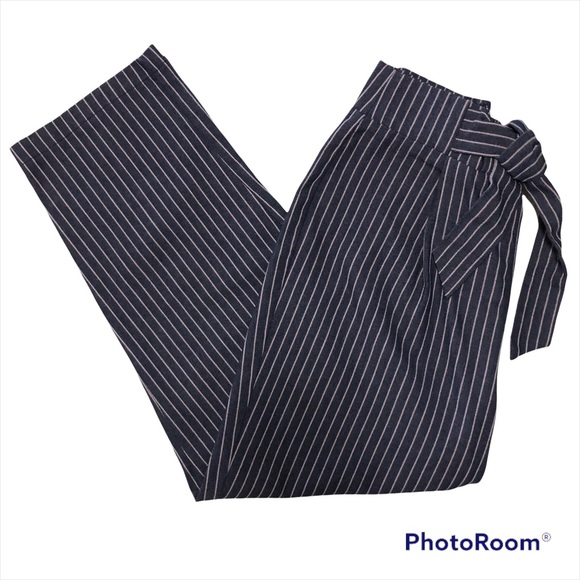 june & hudson Ankle Length Pants Pinstriped Blue Blush Tie Waist Back Zipper - Picture 5 of 10